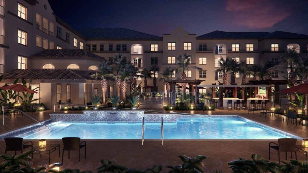 The Glades at Championsgate pool The Glades at Championsgate resort-style pool and night