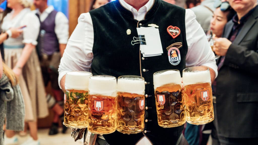 Waiter carrying beer at octoberfest